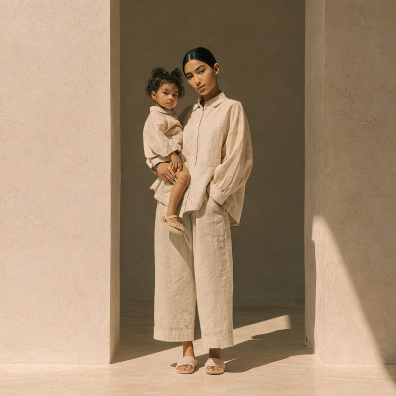 Jhouni Mama + Mini matching pre-washed linen set in sage