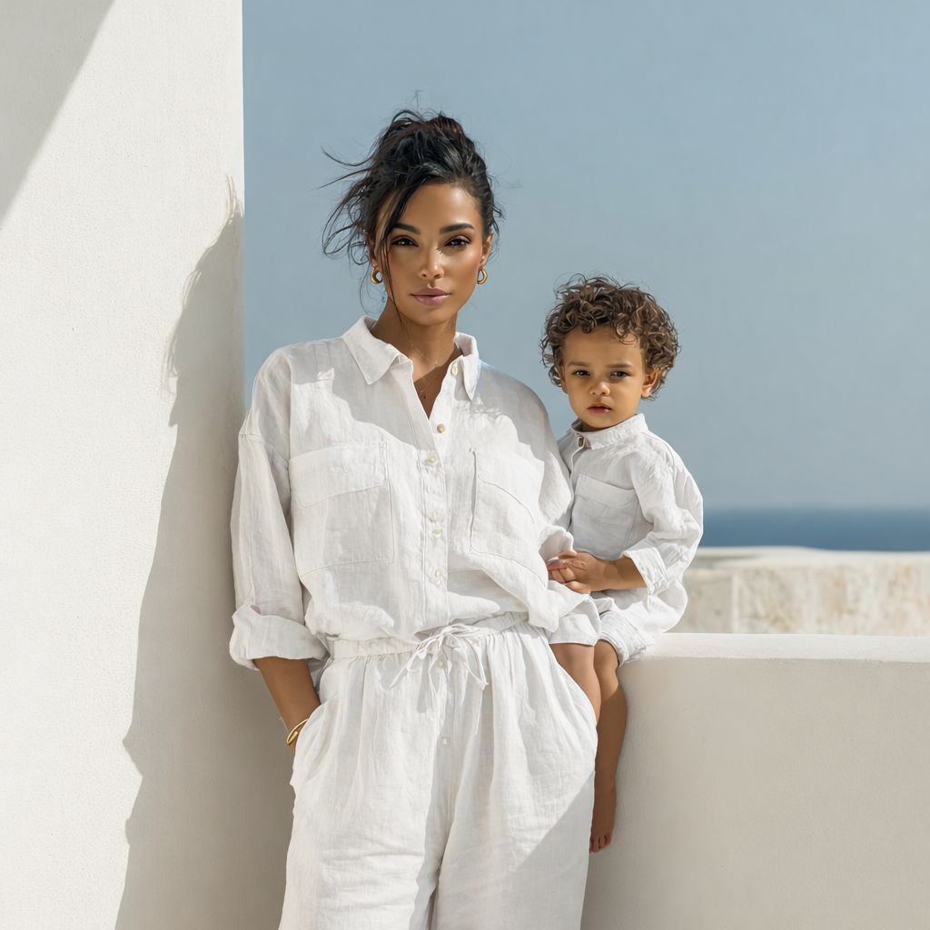 Mama + mini linen set white