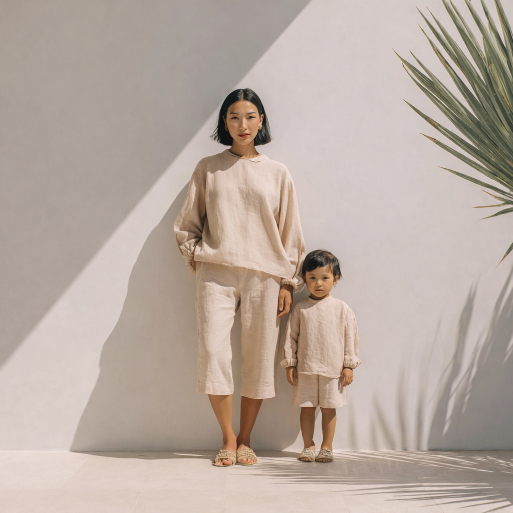 Mama + mini linen set beige