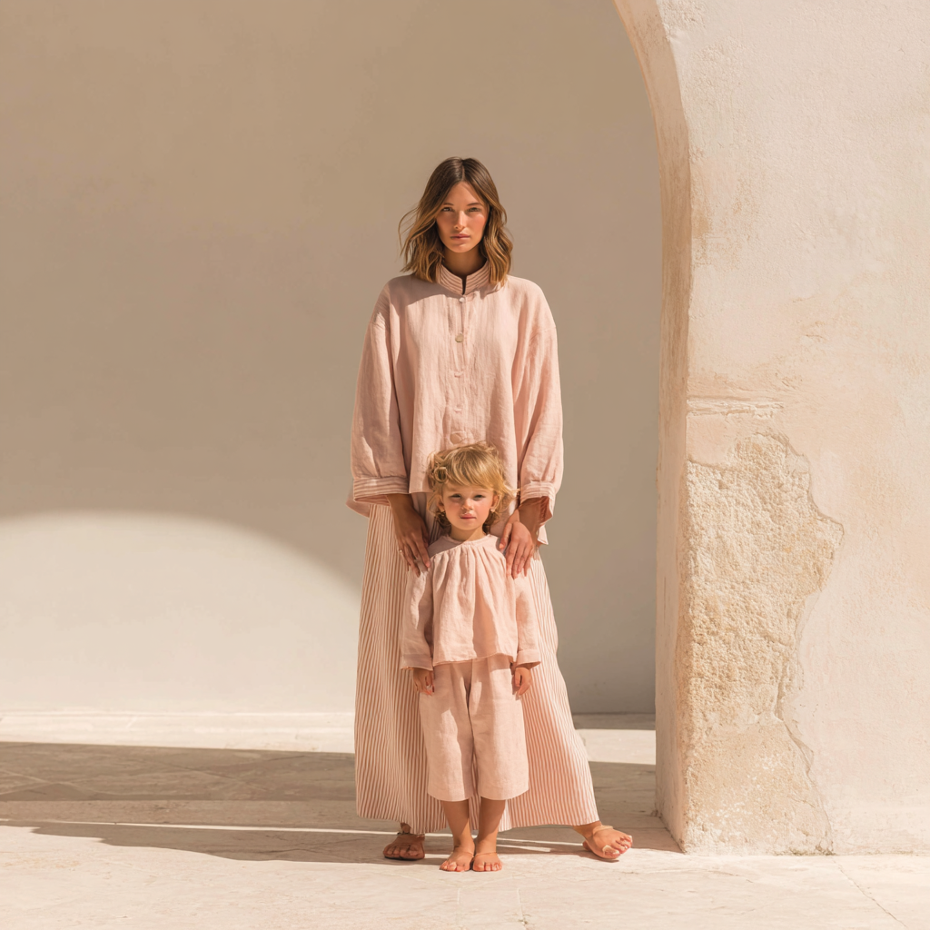 Mama + mini linen set blush