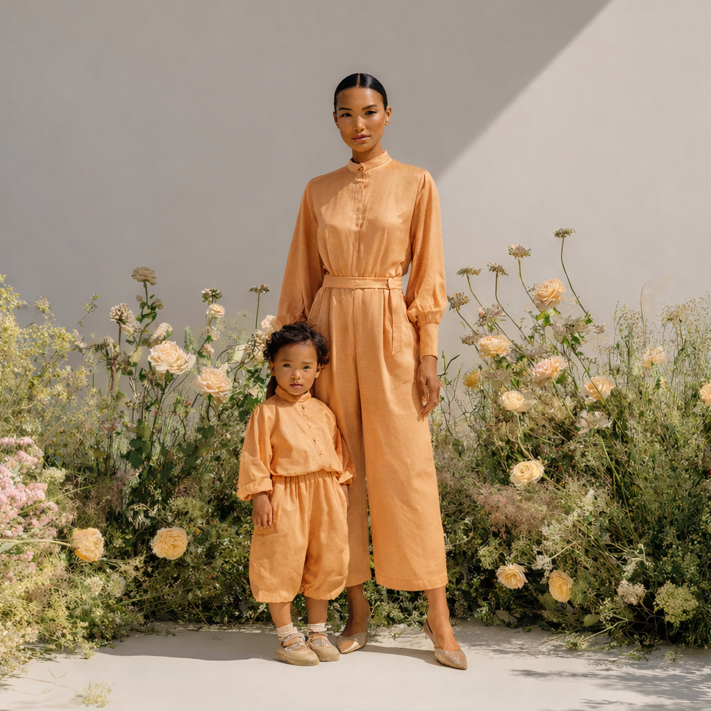 Mama + mini linen set apricot