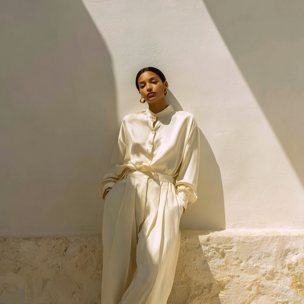 Mulberry silk garment in soft daylight — Jhouni