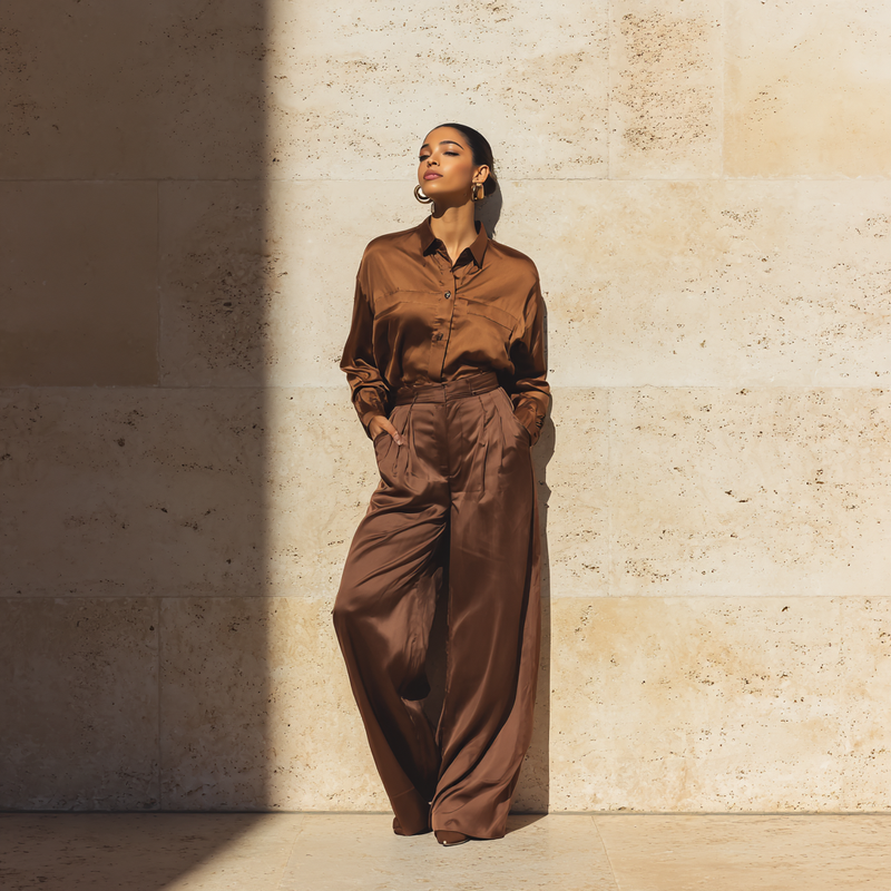 Jhouni Brown Silk Co-ord Set