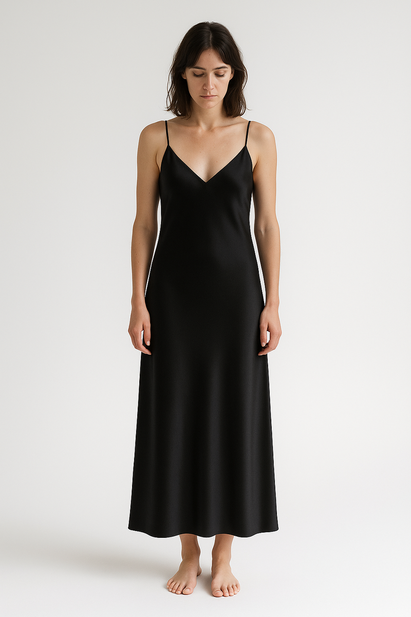 Silk Slip Dress — Black