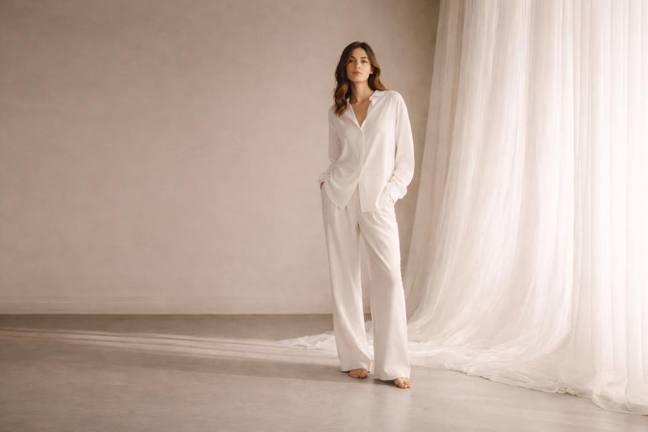Everyday Essentials — Jhouni mulberry silk in warm camel and ivory