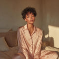 Petal silk pyjama set, long-sleeve and pant — 19-momme mulberry charmeuse sleepwear by Jhouni
