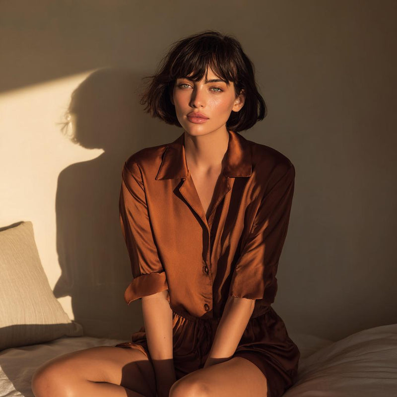Silk Short Pyjama Set — Cognac