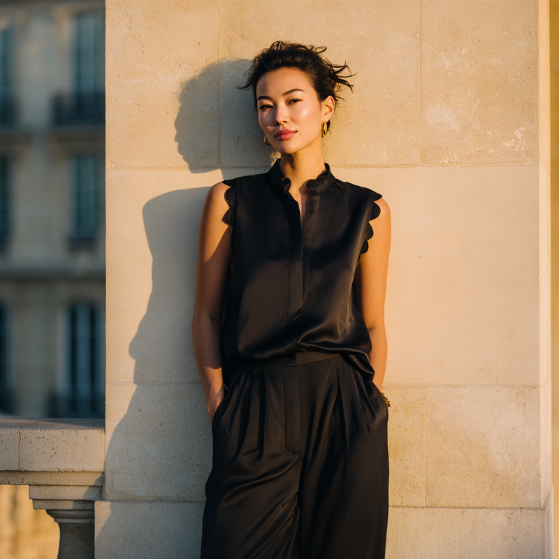 Sleeveless Silk Shirt — Black
